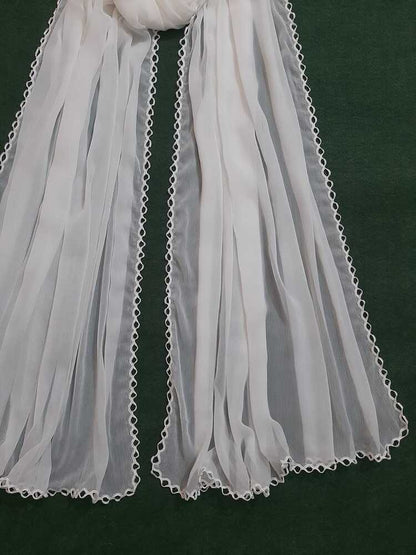 Chiffon Dupatta With 4 Sided Lace – White - ZD650