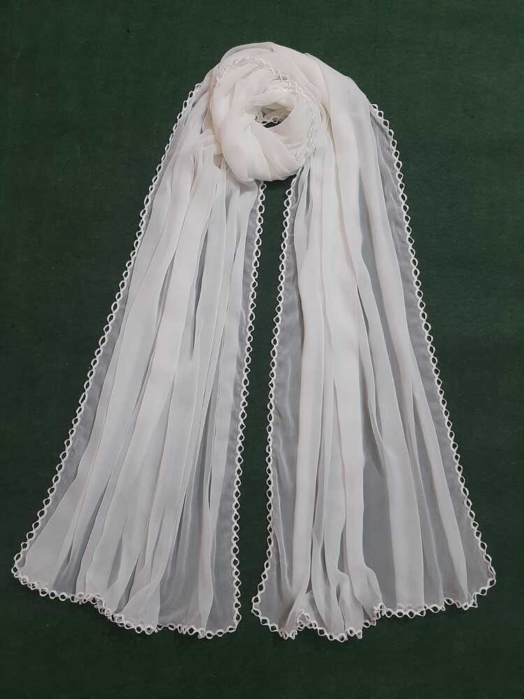 Chiffon Dupatta With 4 Sided Lace – White - ZD650