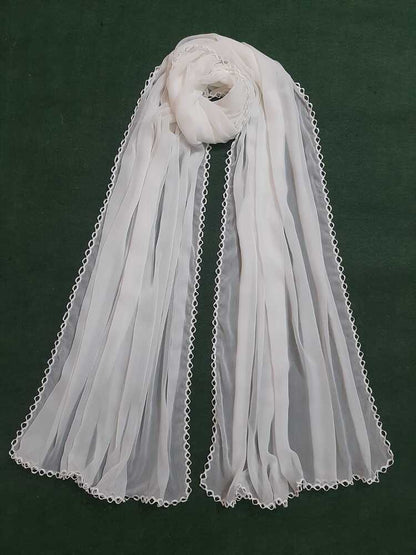 Chiffon Dupatta With 4 Sided Lace – White - ZD650
