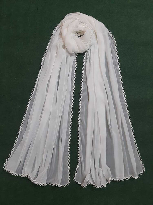 Qureshia Work Chiffon Dupatta – White - ZD650