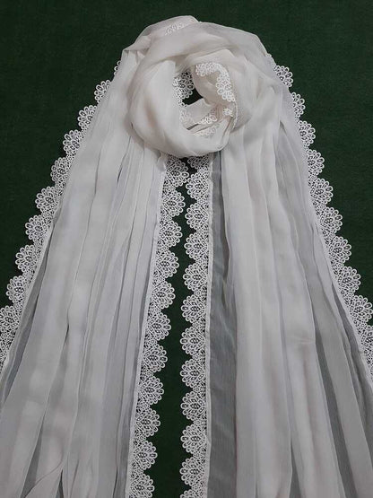 Chiffon Dupatta With 4 Sided Lace – White - ZD741