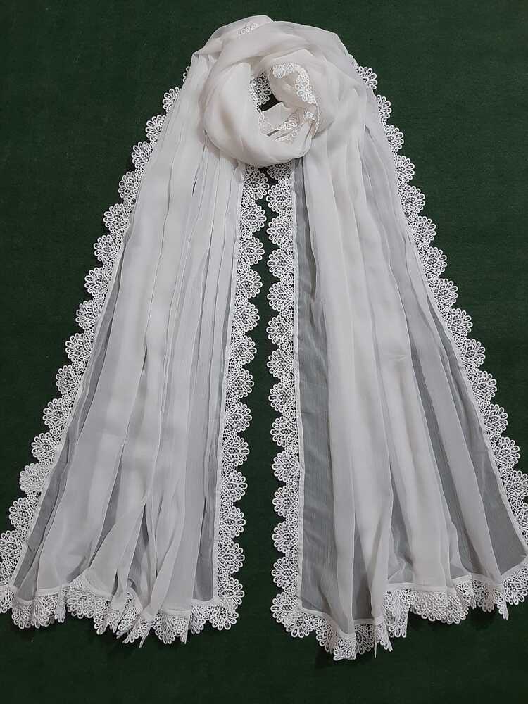 Chiffon Dupatta With 4 Sided Lace – White - ZD741