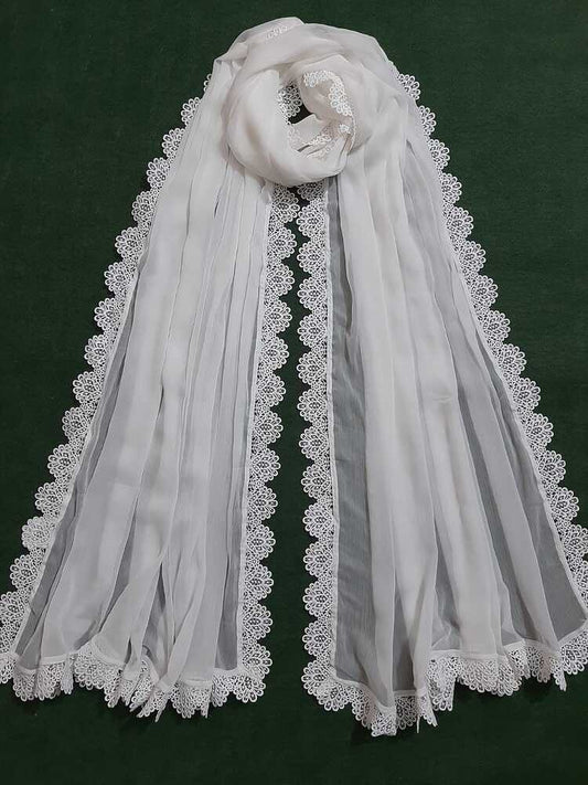 Chiffon Dupatta With 4 Sided Lace – White - ZD741