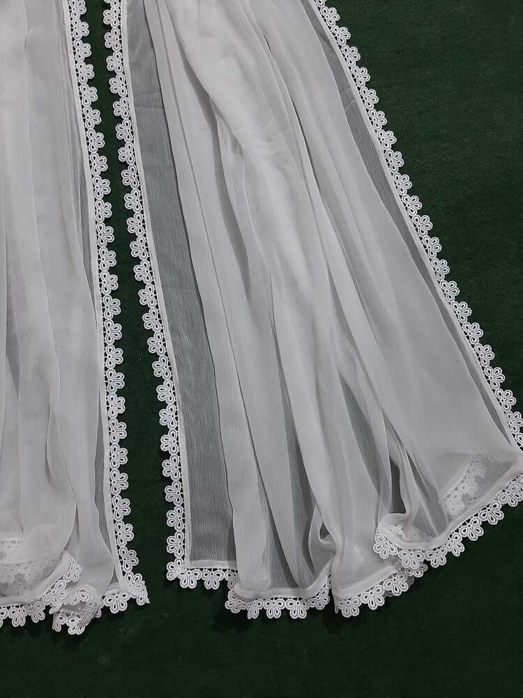 Chiffon dupatta With 4 Sided Lace - White - ZD807