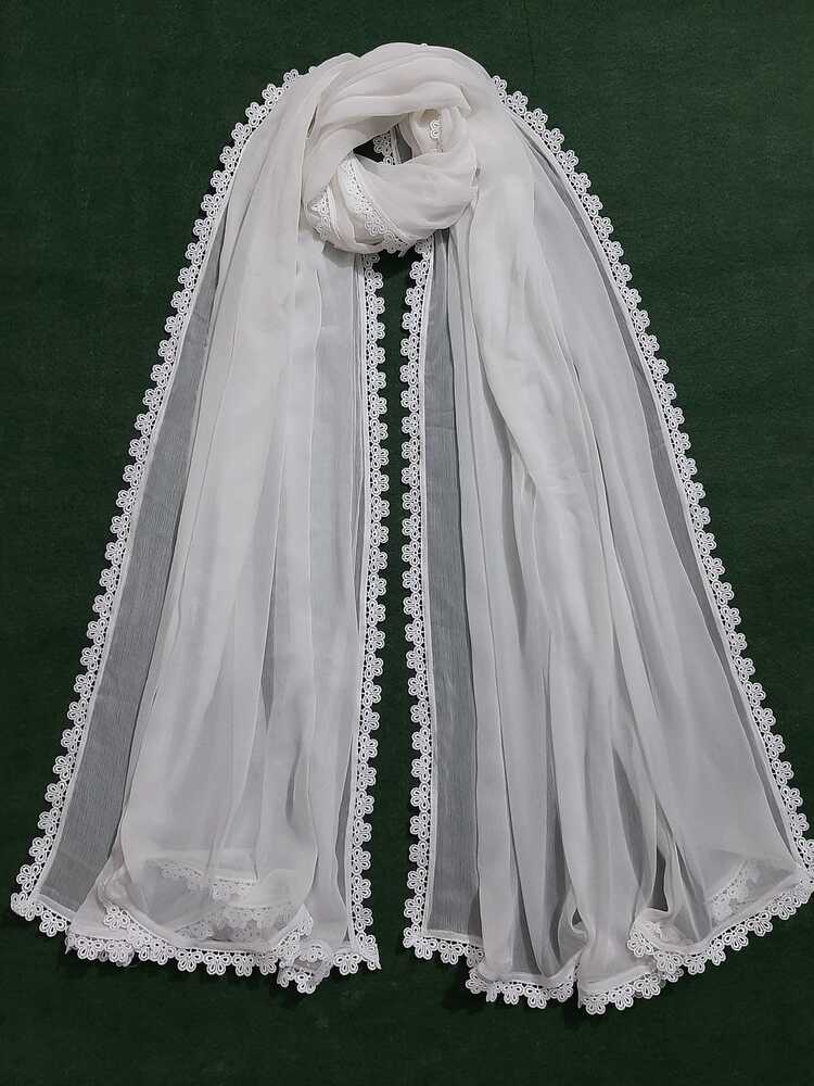 Chiffon dupatta With 4 Sided Lace - White - ZD807