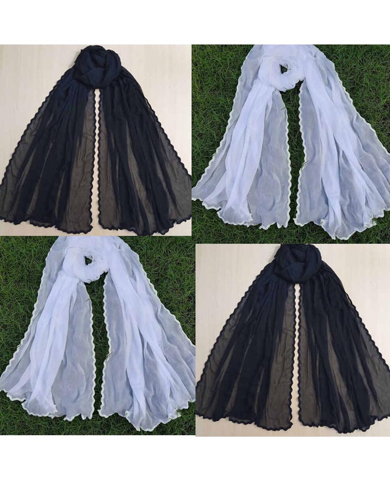 Chiffon Dupatta With 4 Sided Waves Thread Work - BGD01