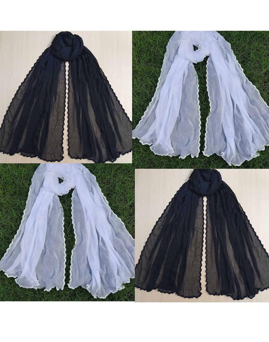 Chiffon Dupatta With 4 Sided Waves Thread Work - BGD01