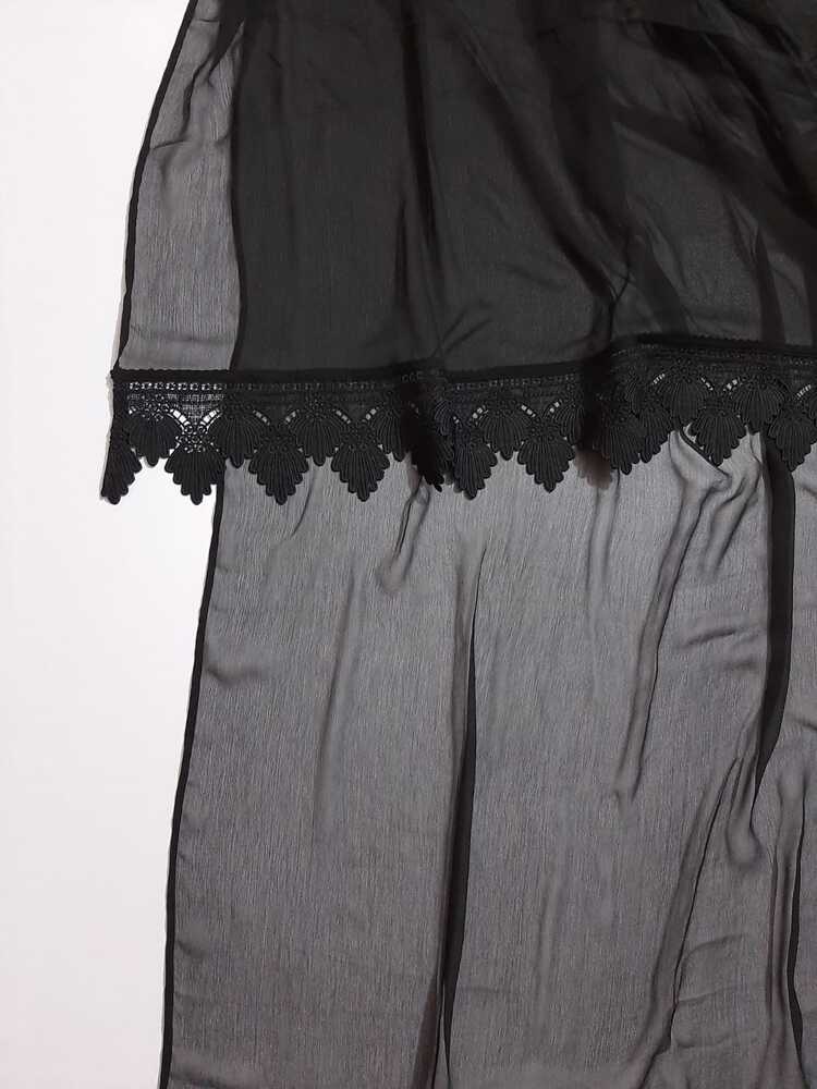 Chiffon Dupatta With Bottom Lace - Black - ZD1107
