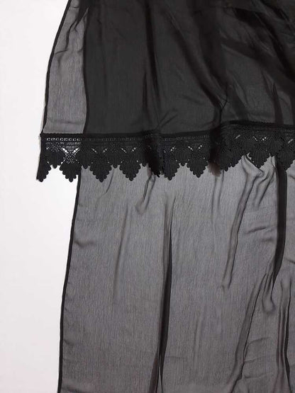 Chiffon Dupatta With Bottom Lace - Black - ZD1107