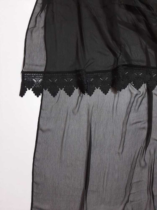 Chiffon Dupatta With Bottom Lace - Black - ZD1107