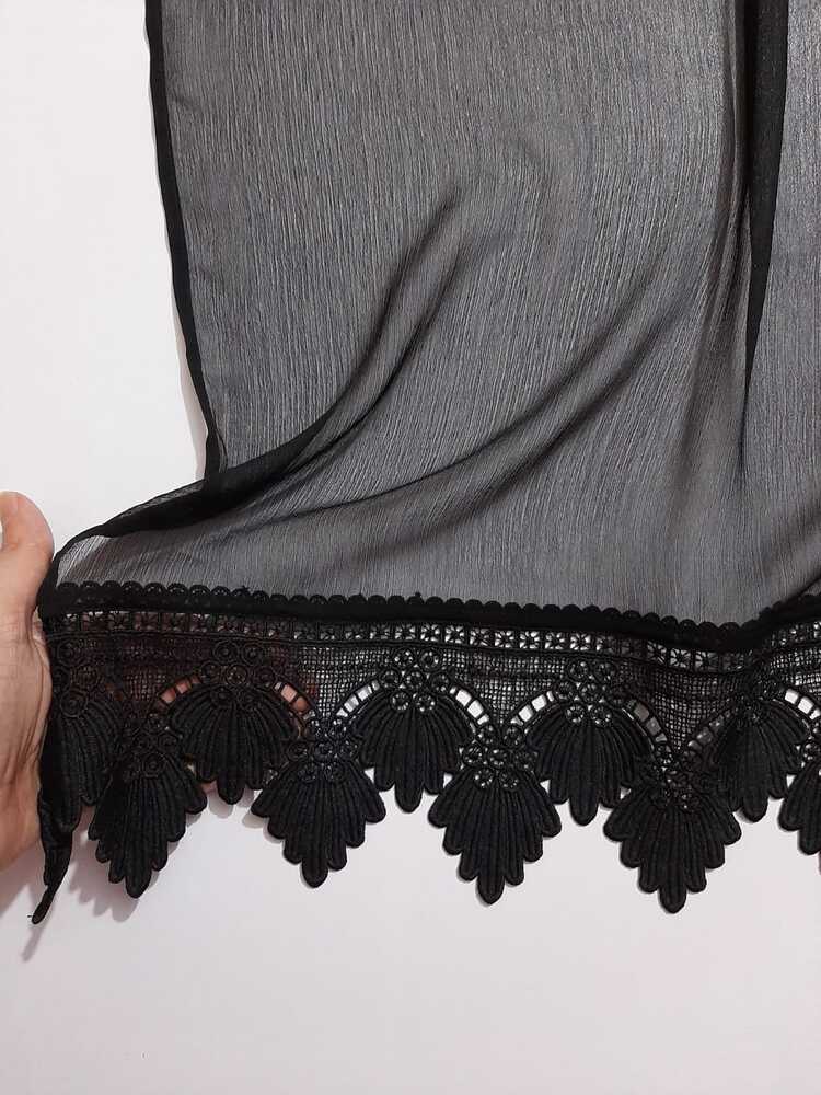 Chiffon Dupatta With Bottom Lace - Black - ZD1107