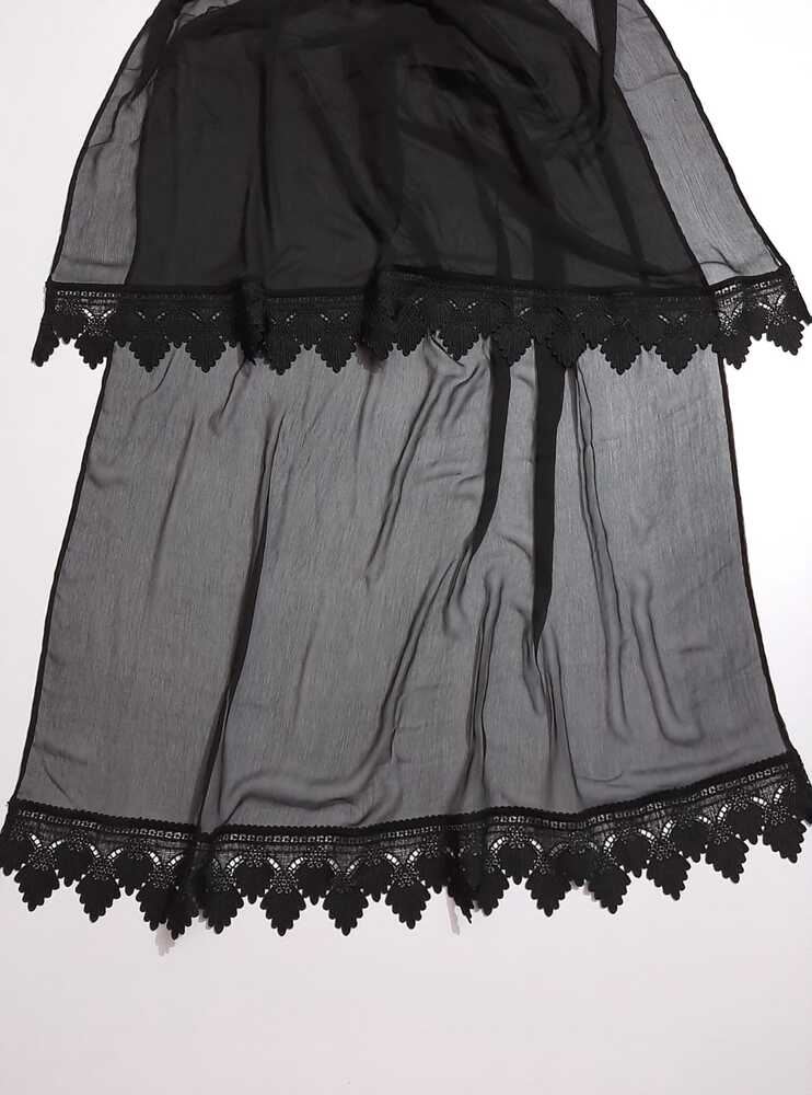Chiffon Dupatta With Bottom Lace - Black - ZD1107
