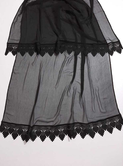 Chiffon Dupatta With Bottom Lace - Black - ZD1107