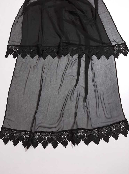 Chiffon Dupatta With Bottom Lace - Black - ZD1107