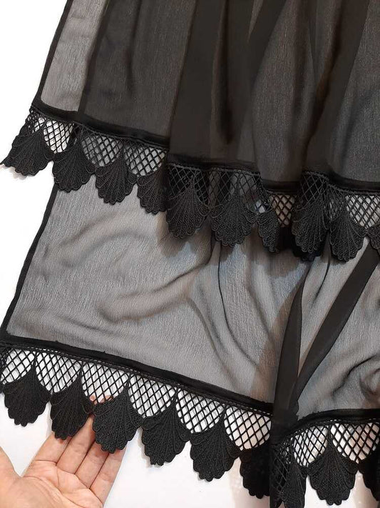 Chiffon Dupatta With Bottom Lace - Black - ZD806