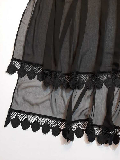 Chiffon Dupatta With Bottom Lace - Black - ZD806