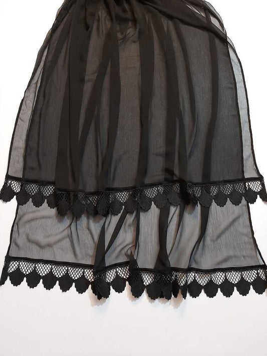 Chiffon Dupatta With Bottom Lace - Black - ZD806