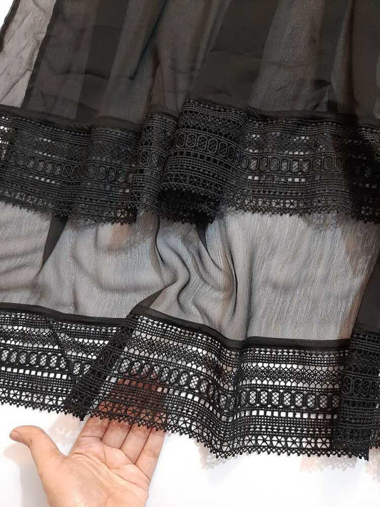Chiffon Dupatta With Bottom Lace - Black - ZD850