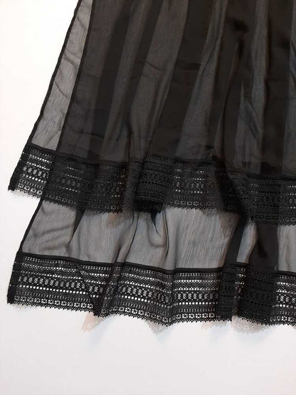 Chiffon Dupatta With Bottom Lace - Black - ZD850