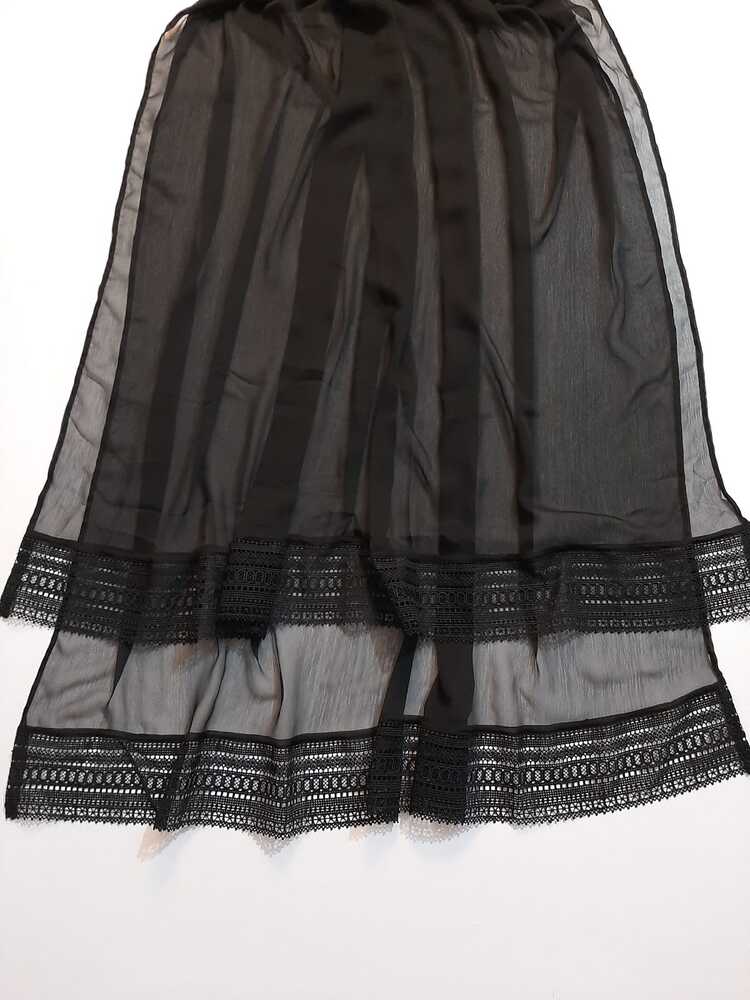 Chiffon Dupatta With Bottom Lace - Black - ZD850