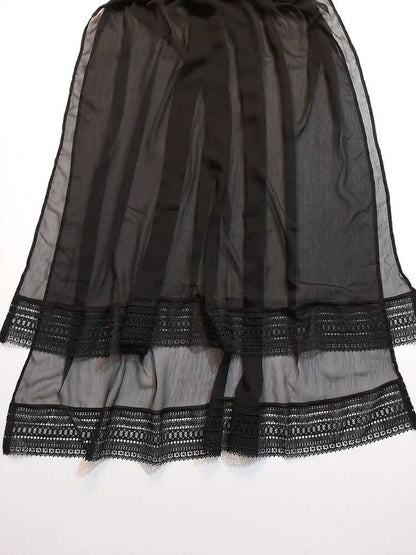 Chiffon Dupatta With Bottom Lace - Black - ZD850