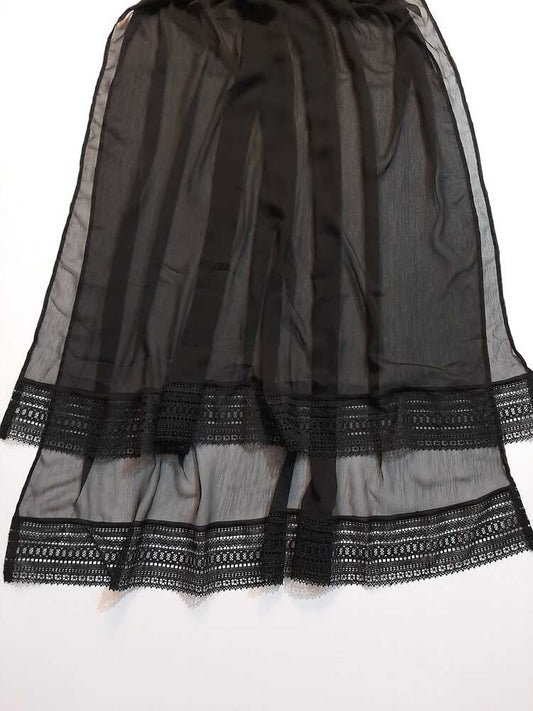 Chiffon Dupatta With Bottom Lace - Black - ZD850