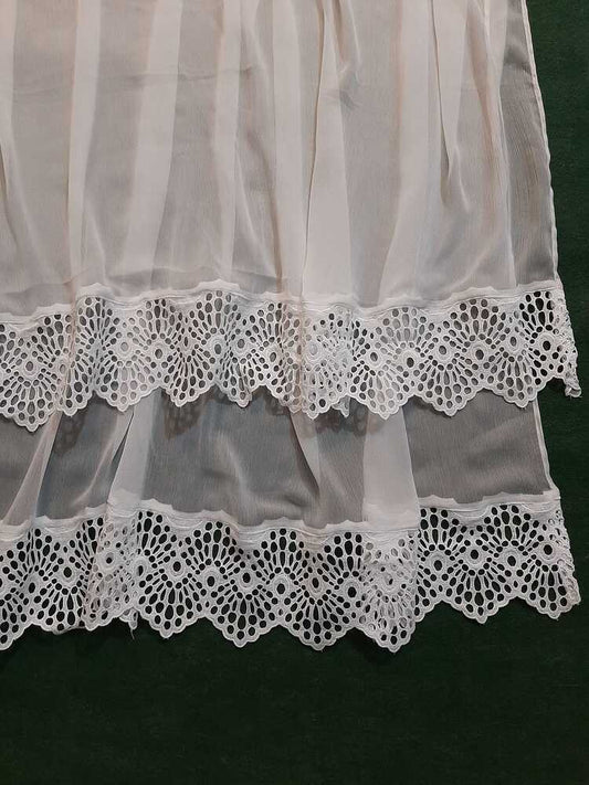 Chiffon Dupatta With Bottom Lace - White - ZD1111