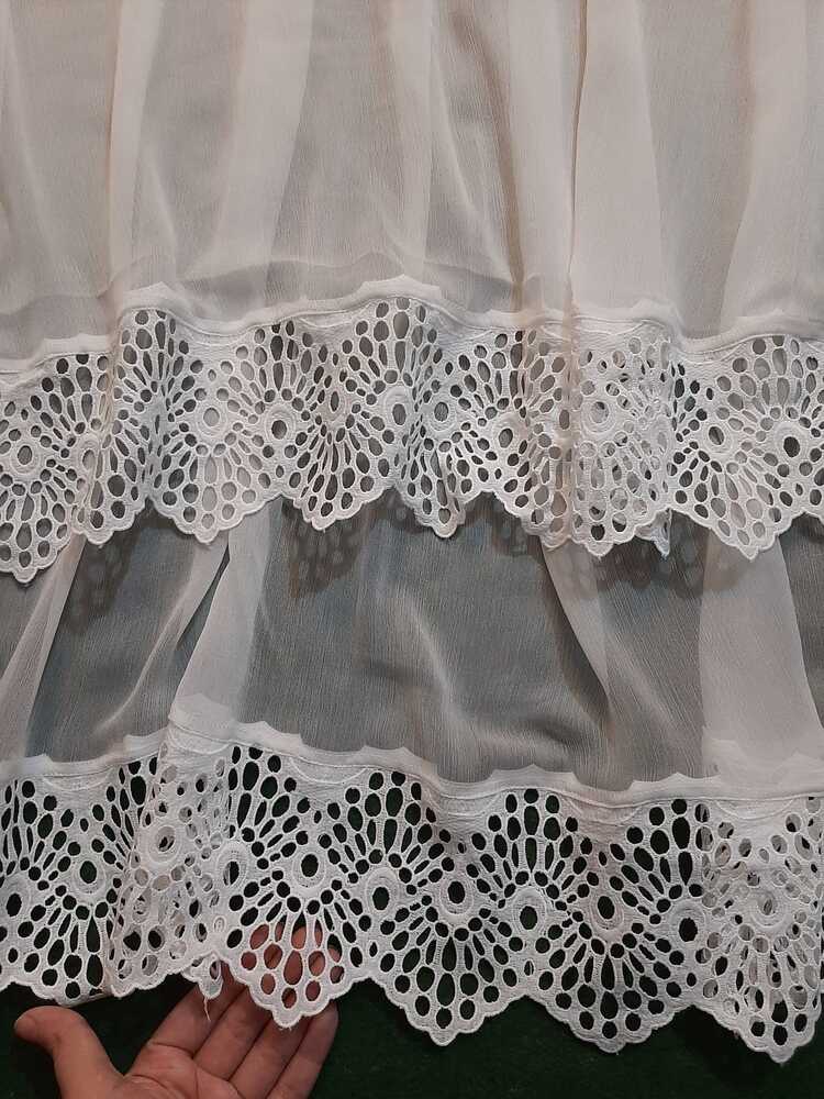 Chiffon Dupatta With Bottom Lace - White - ZD1111