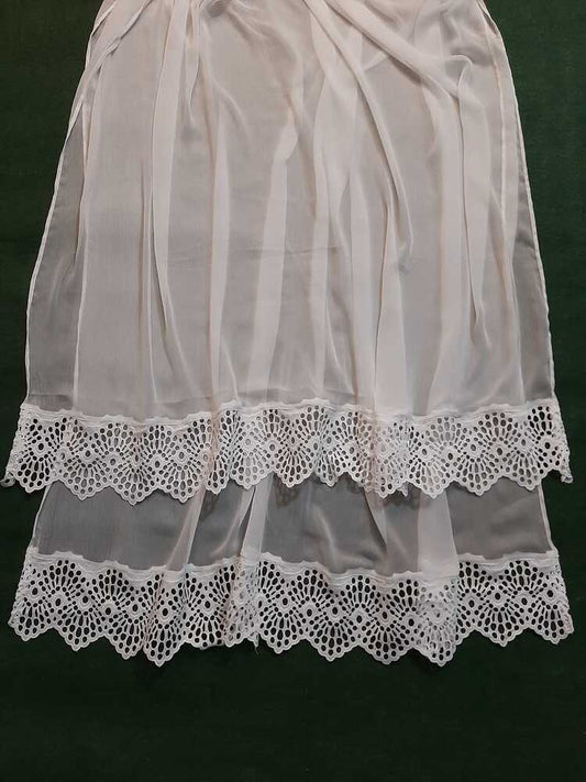 Chiffon Dupatta With Bottom Lace - White - ZD1111