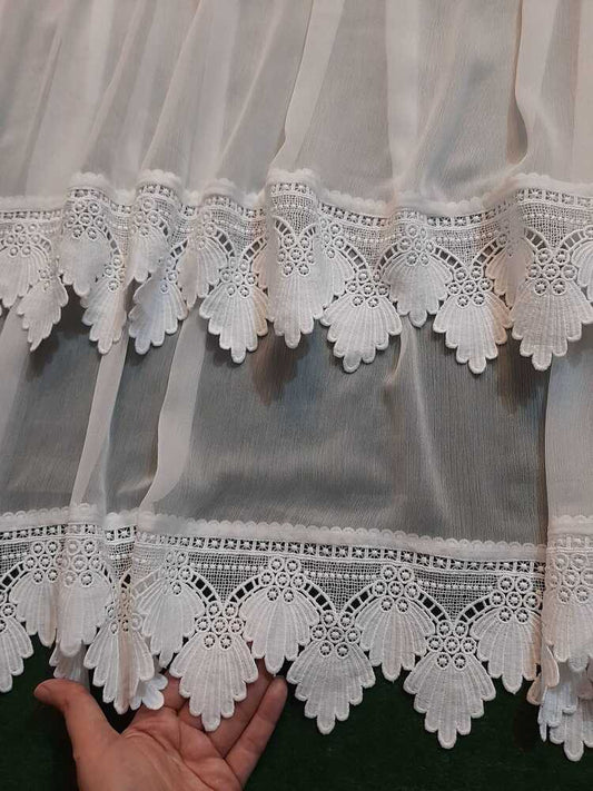 Chiffon Dupatta With Bottom Lace - White - ZD1112