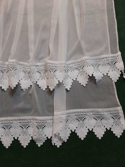 Chiffon Dupatta With Bottom Lace - White - ZD1112