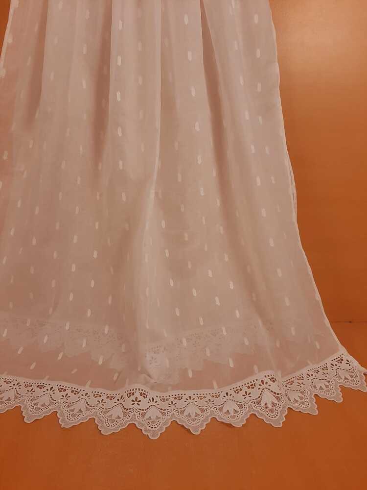 Brochia Lawn Dupatta With Bottom Lace - White - ZD805