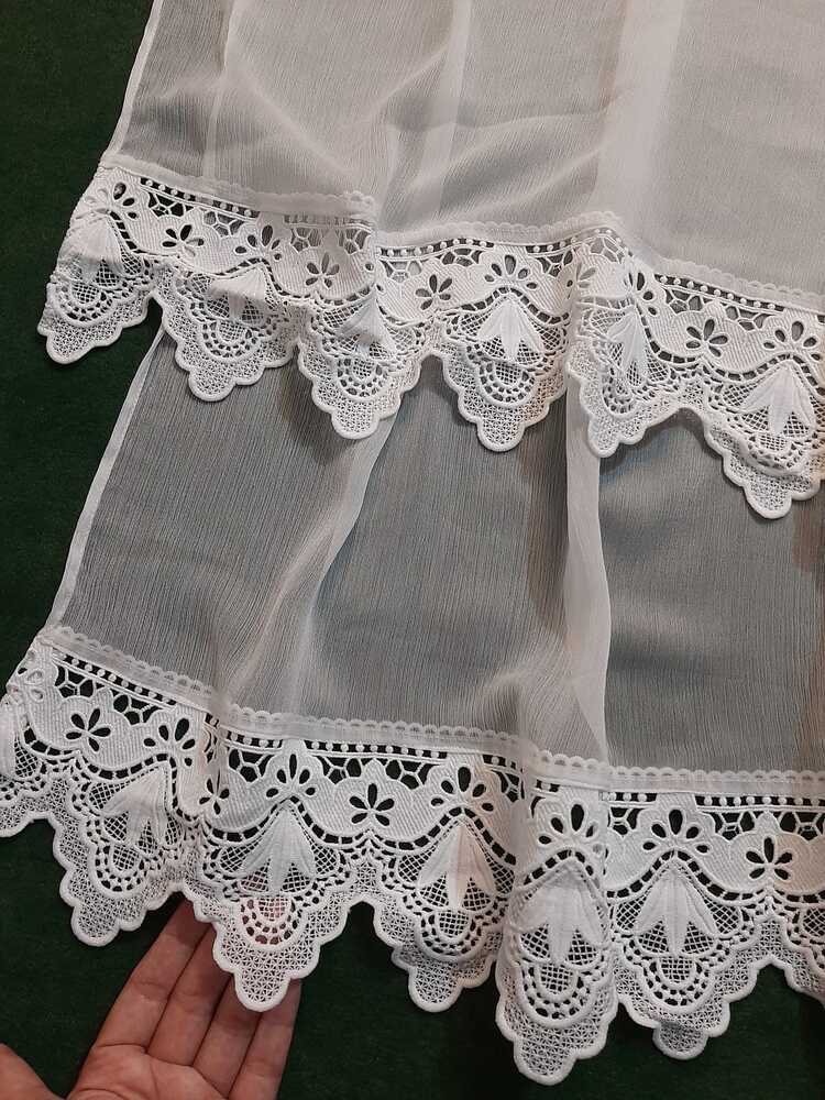 Chiffon Dupatta With Bottom Lace - White - ZD936