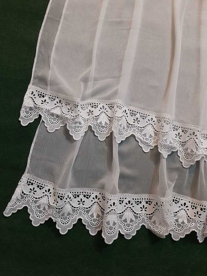 Chiffon Dupatta With Bottom Lace - White - ZD936