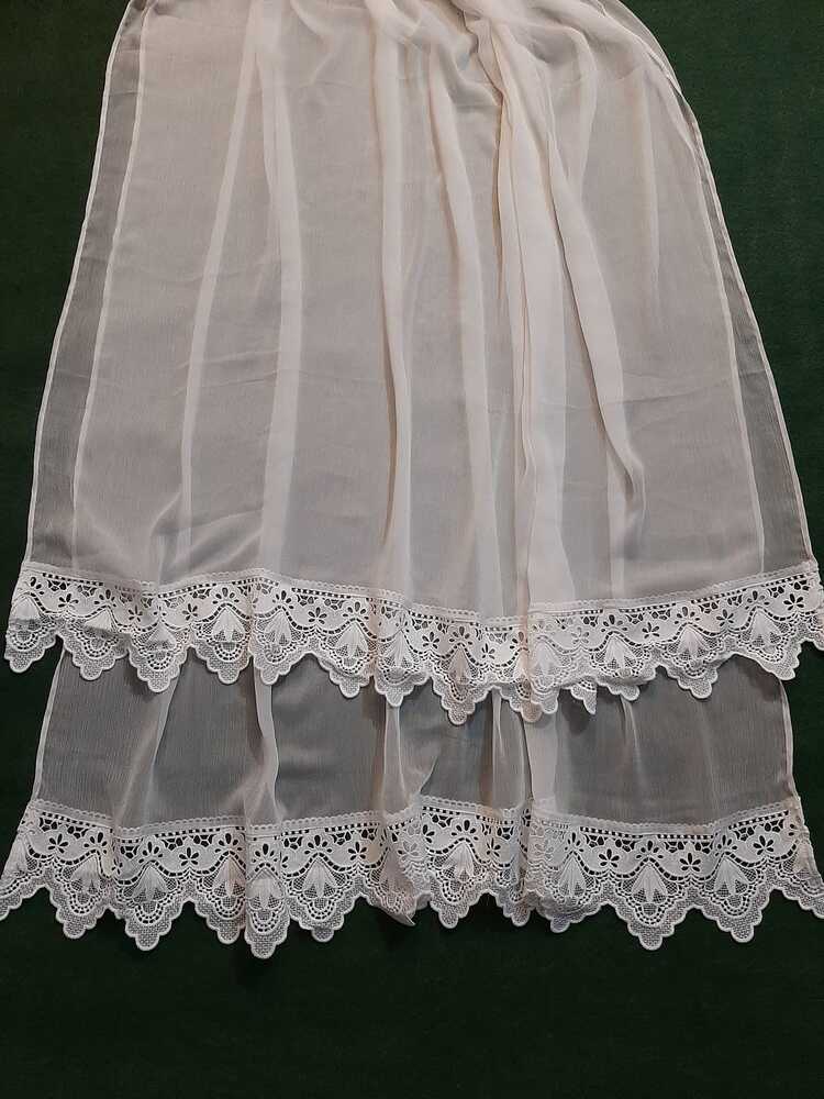 Chiffon Dupatta With Bottom Lace - White - ZD936