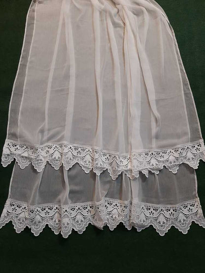 Chiffon Dupatta With Bottom Lace - White - ZD936