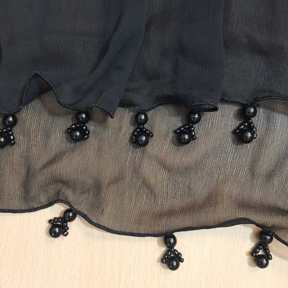 Chiffon Dupatta With Bottom Pearl Tassels - Black