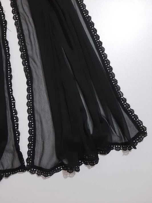 Chiffon Dupatta With 4 Sided Lace – Black - ZD422