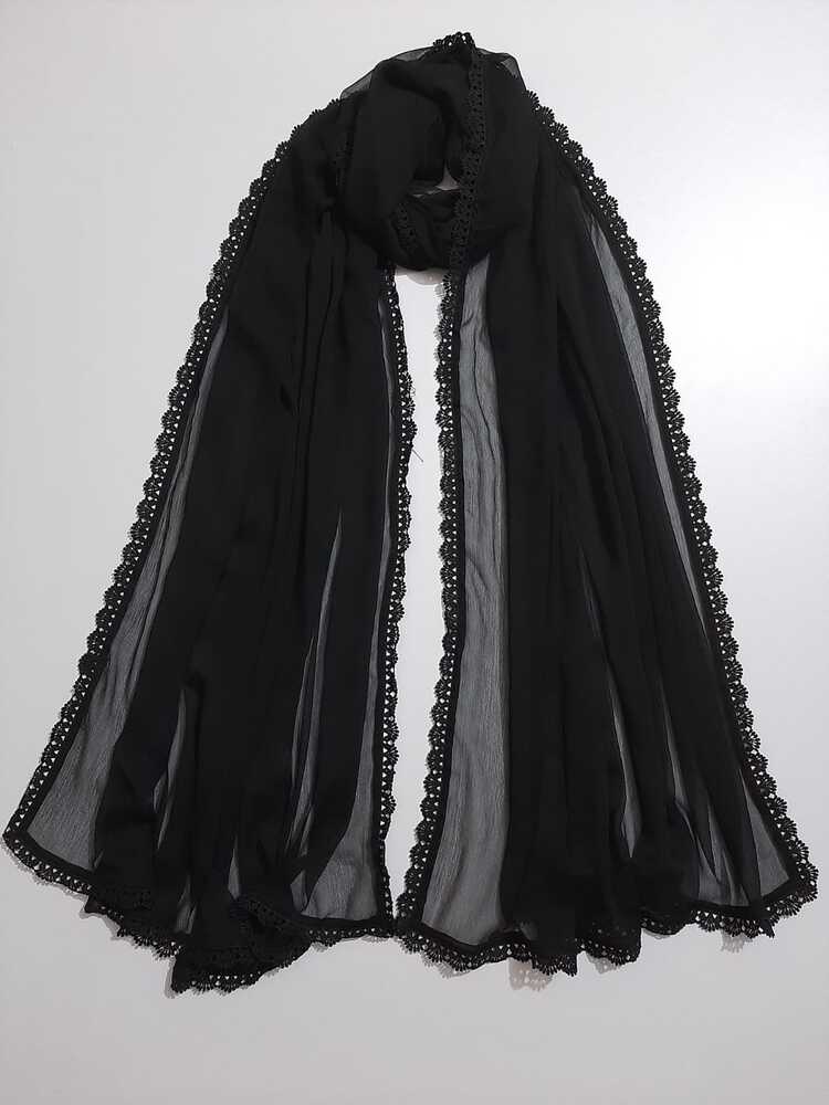 Chiffon Dupatta With 4 Sided Lace – Black