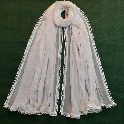 Chiffon Dupatta With 4 Sided Lace – White