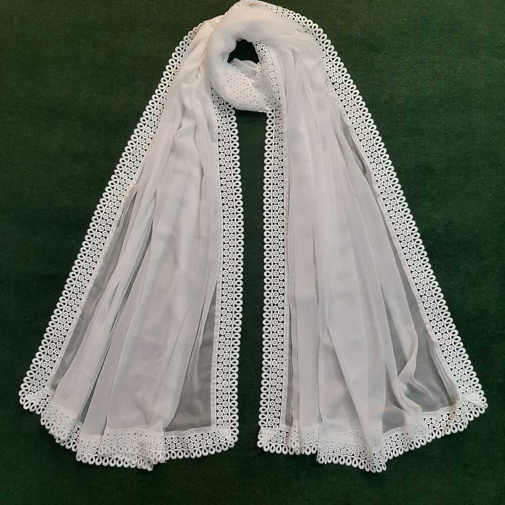 Chiffon Dupatta With 4 Sided Lace – White