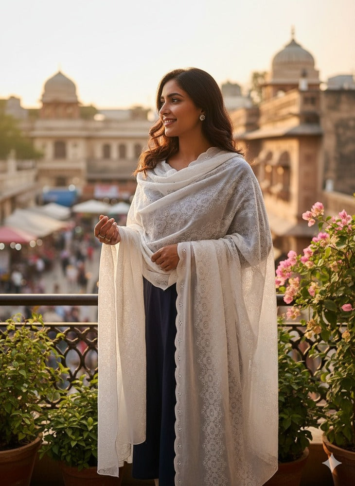 Embroided – Chikankari Summer Shawl / Chaddar - Lawn