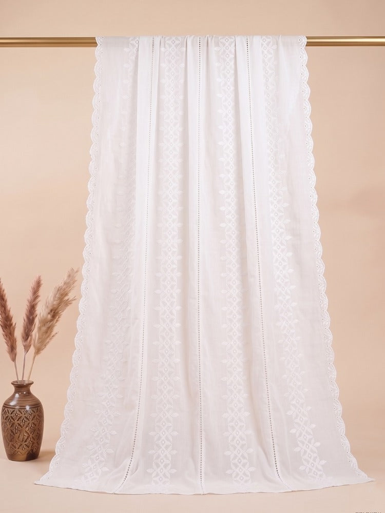 Embroided – Chikankari Summer Shawl / Chaddar - White
