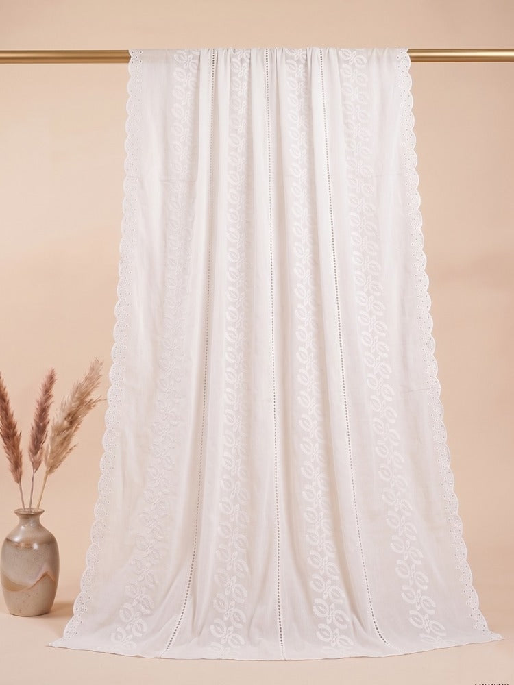 Embroided – Chikankari Summer Shawl / Chaddar - White