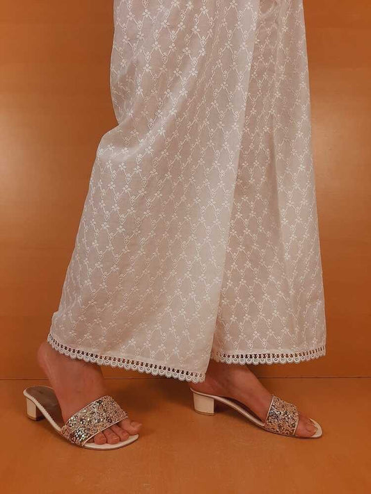 Chikankari Palazzo - White - ZT231