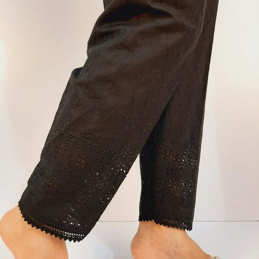 Chikankari Trouser - Soft Cotton - Black - ZT540