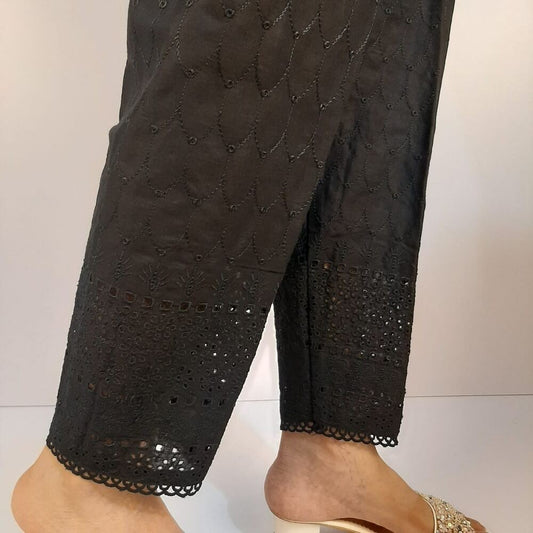 Chikankari Trouser - Soft Cotton - Black - ZT541