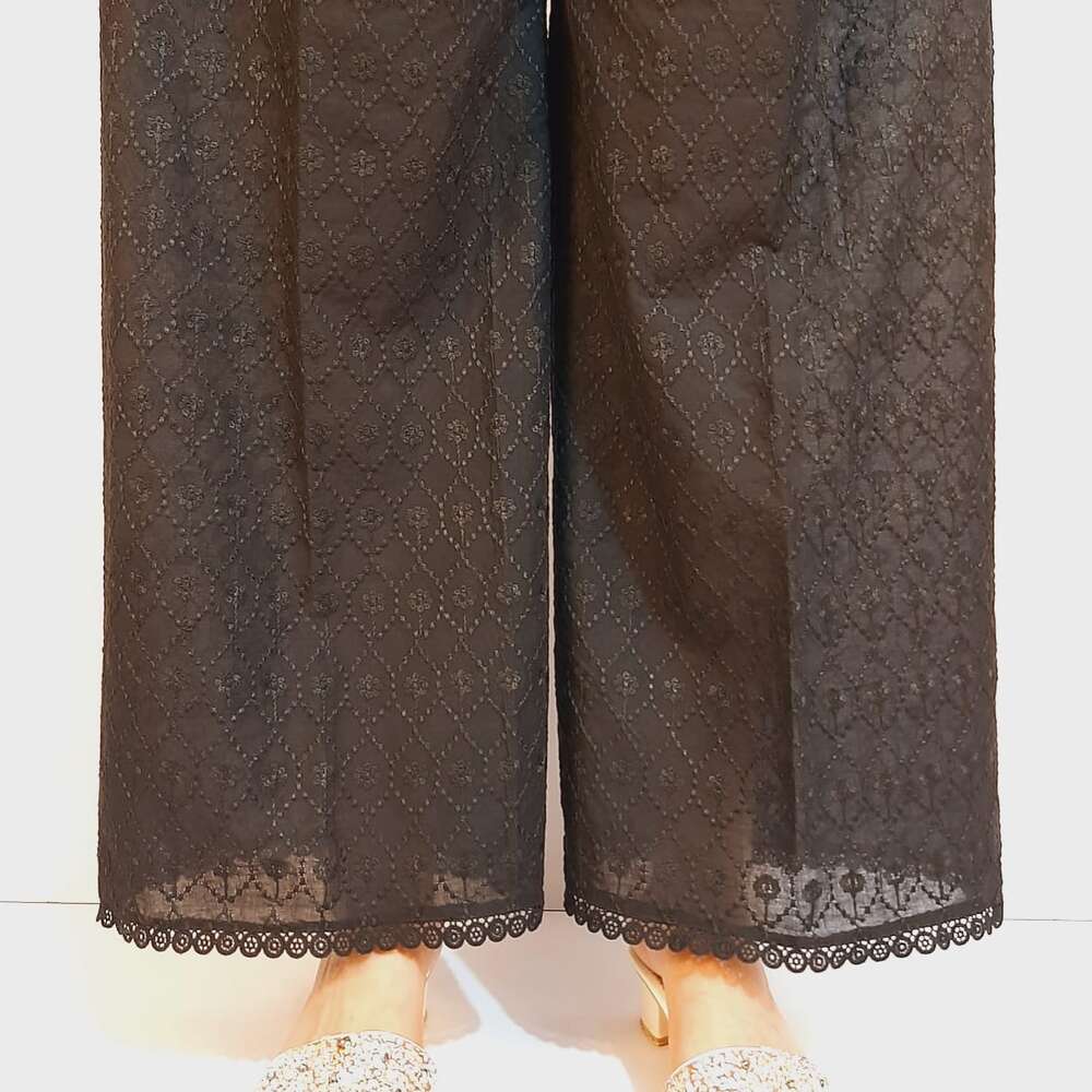 Chikankari Cotton Palazzo - Black - ZT205