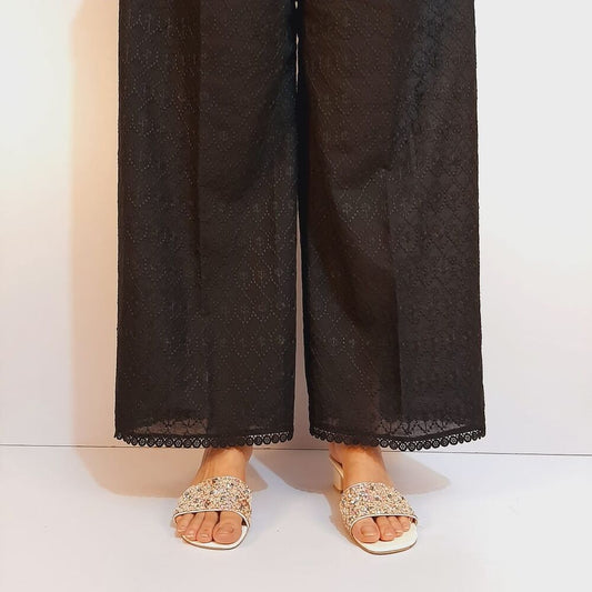 Chikankari Cotton Palazzo - Black - ZT205
