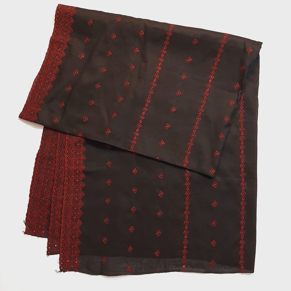 Chikankari Embroided Lawn Shawl - Black - SH13